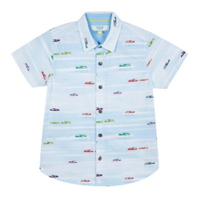 Boys' light blue plane print shirt